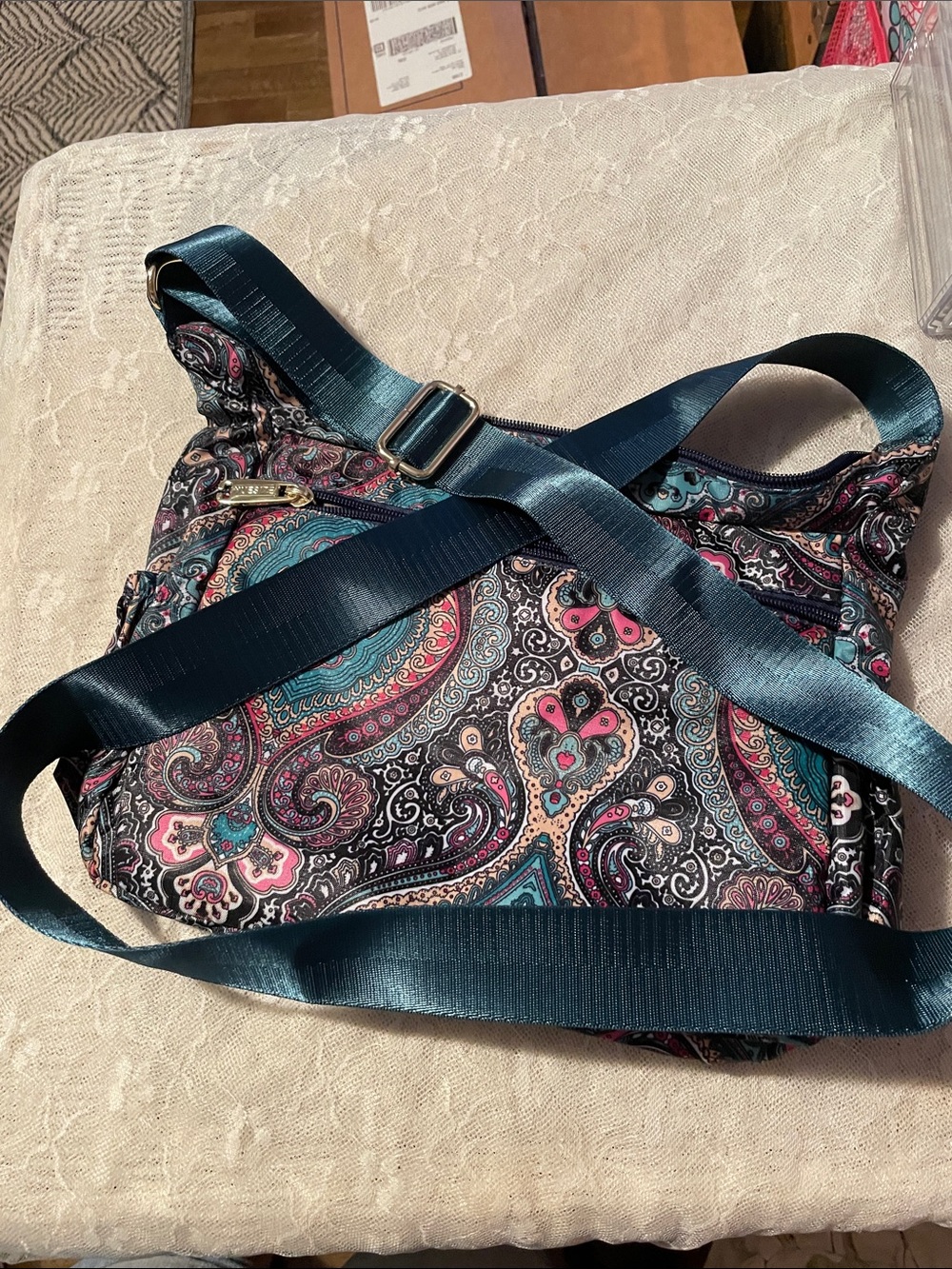 Paisley Crossbody Bag with Teal Strap - Versatile Everyday Carry